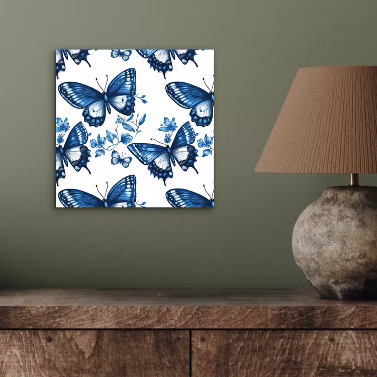 Aluminium schilderij - Blauw - Vlinders - Bloemen - Wit — 3