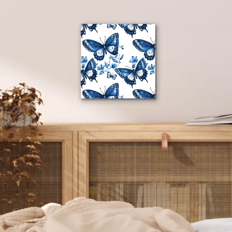 Aluminium schilderij - Blauw - Vlinders - Bloemen - Wit — 4