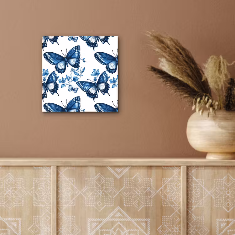 Aluminium schilderij - Blauw - Vlinders - Bloemen - Wit — 5