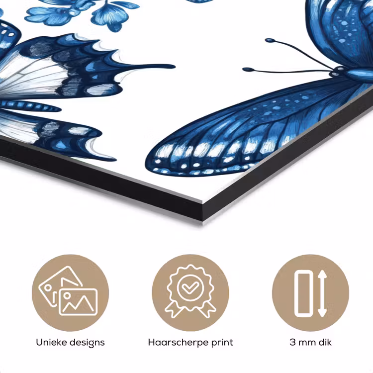 Aluminium schilderij - Blauw - Vlinders - Bloemen - Wit — 7