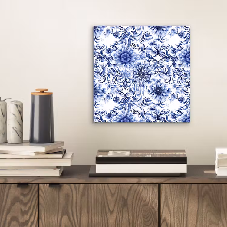Aluminium schilderij - Bloemen - Blauw - Patroon - Wit — 2