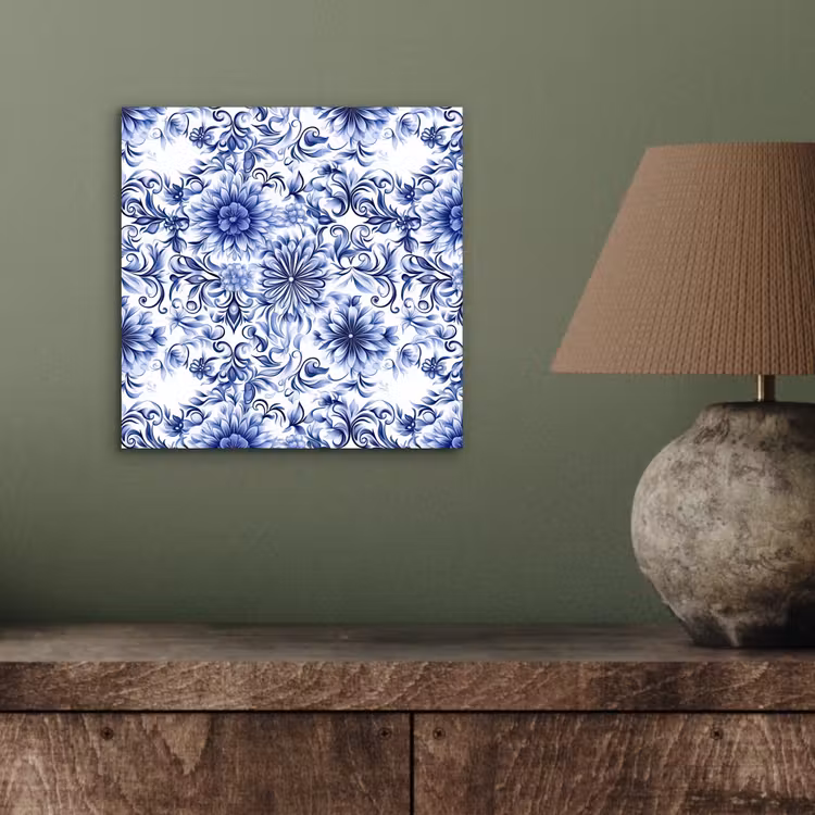 Aluminium schilderij - Bloemen - Blauw - Patroon - Wit — 3