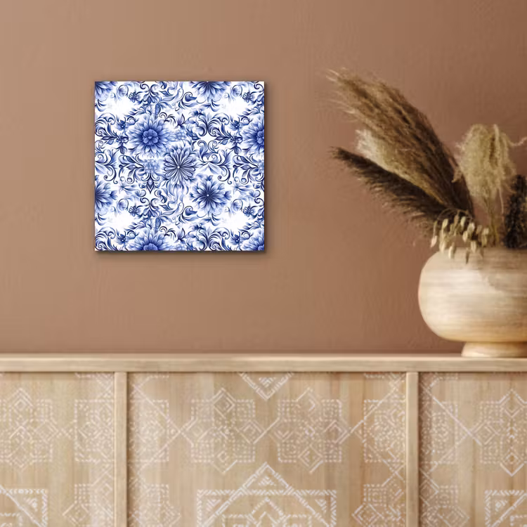 Aluminium schilderij - Bloemen - Blauw - Patroon - Wit — 5