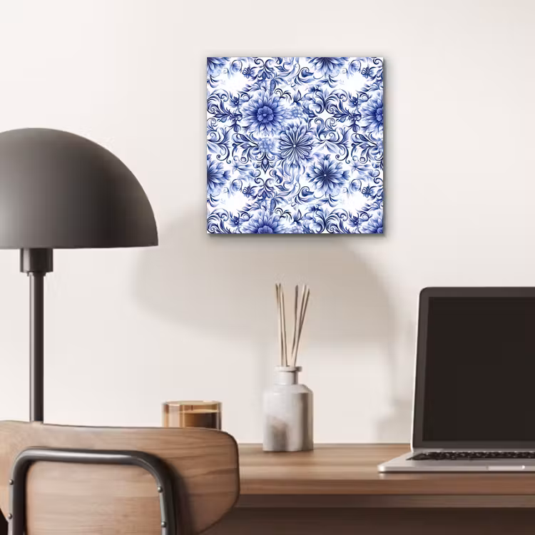 Aluminium schilderij - Bloemen - Blauw - Patroon - Wit — 6