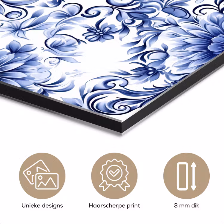 Aluminium schilderij - Bloemen - Blauw - Patroon - Wit — 7