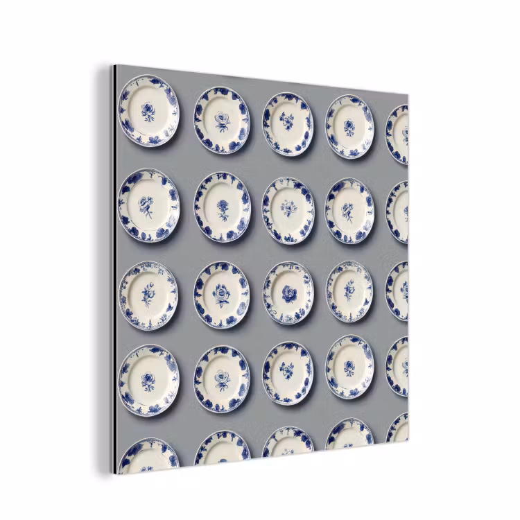 Aluminium schilderij - Borden - Bloemen - Blauw - Wit — 1