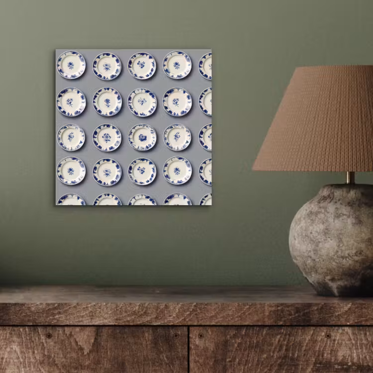 Aluminium schilderij - Borden - Bloemen - Blauw - Wit — 3
