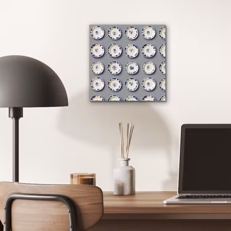 Aluminium schilderij - Borden - Bloemen - Blauw - Wit — 6