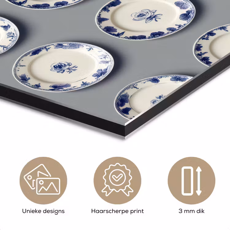 Aluminium schilderij - Borden - Bloemen - Blauw - Wit — 7