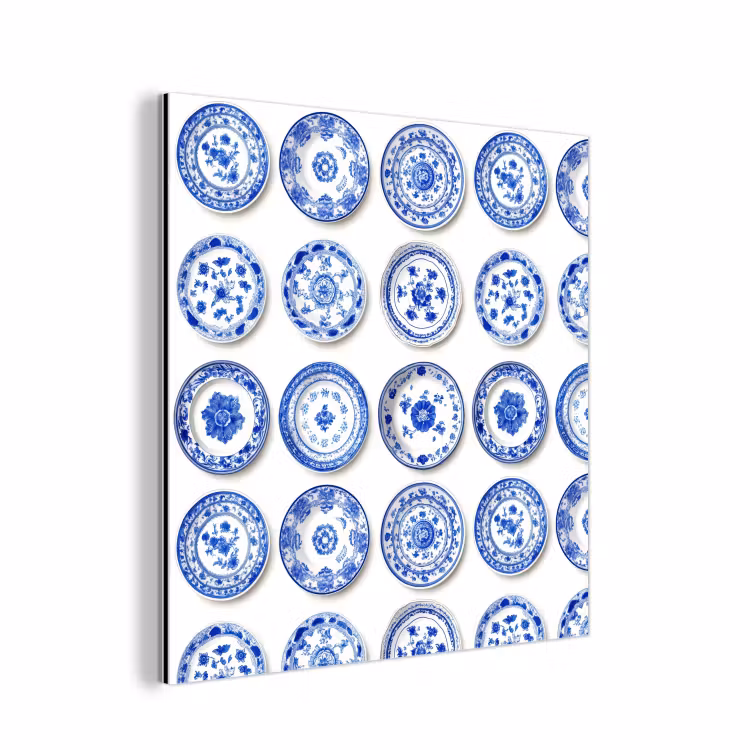 Aluminium schilderij - Borden - Bloemen - Patroon - Blauw — 1