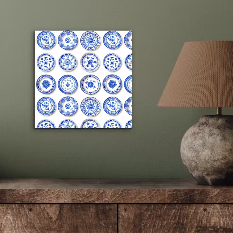Aluminium schilderij - Borden - Bloemen - Patroon - Blauw — 3
