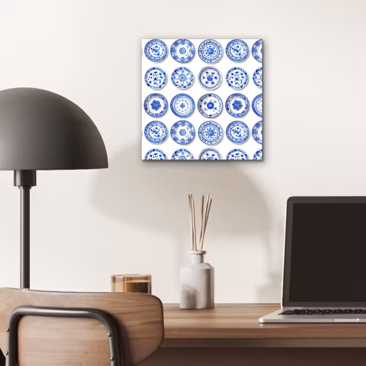 Aluminium schilderij - Borden - Bloemen - Patroon - Blauw — 6