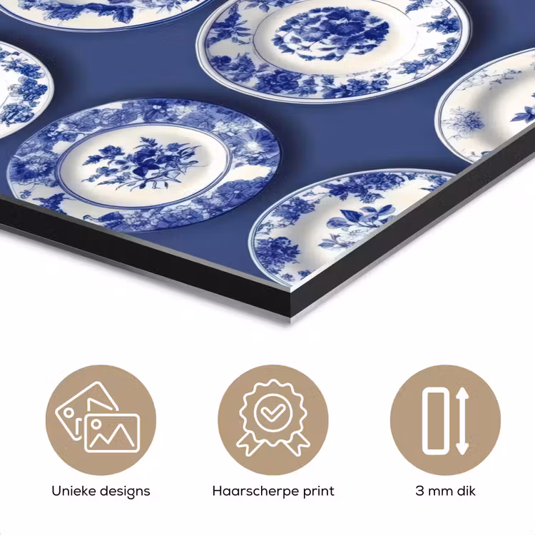 Aluminium schilderij - Borden - Floraal - Blauw — 7