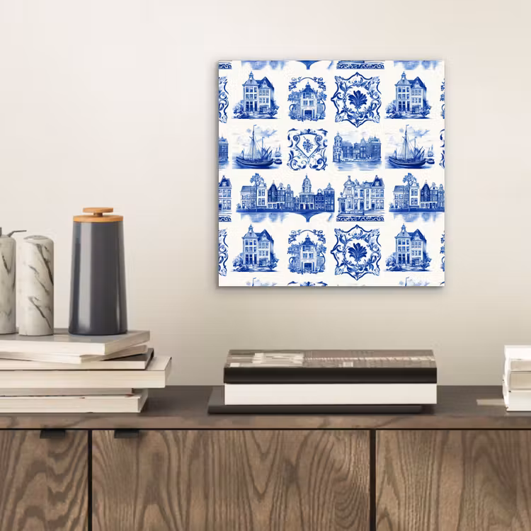 Aluminium schilderij - Huizen - Schepen - Blauw — 2