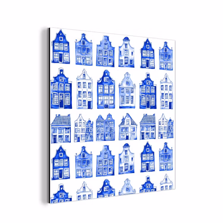 Aluminium schilderij - Patroon - Huizen - Blauw — 1