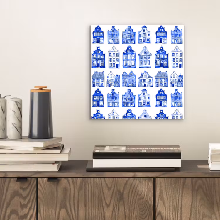 Aluminium schilderij - Patroon - Huizen - Blauw — 2