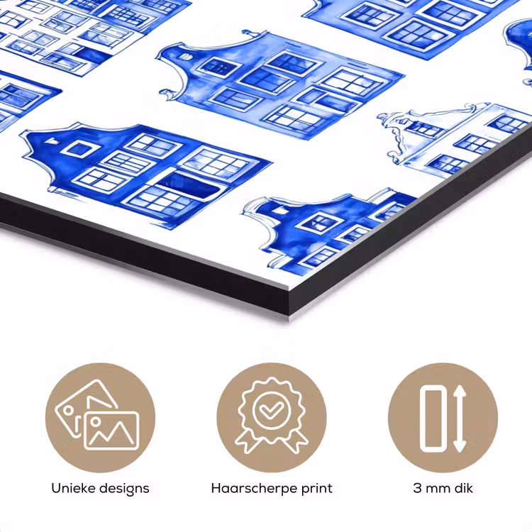 Aluminium schilderij - Patroon - Huizen - Blauw — 7