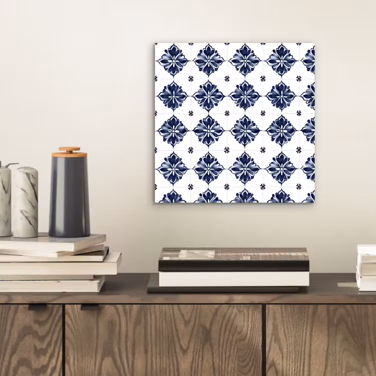 Aluminium schilderij - Tegelmotief - Blauw - Wit - Bloem — 2
