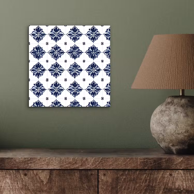 Aluminium schilderij - Tegelmotief - Blauw - Wit - Bloem — 3