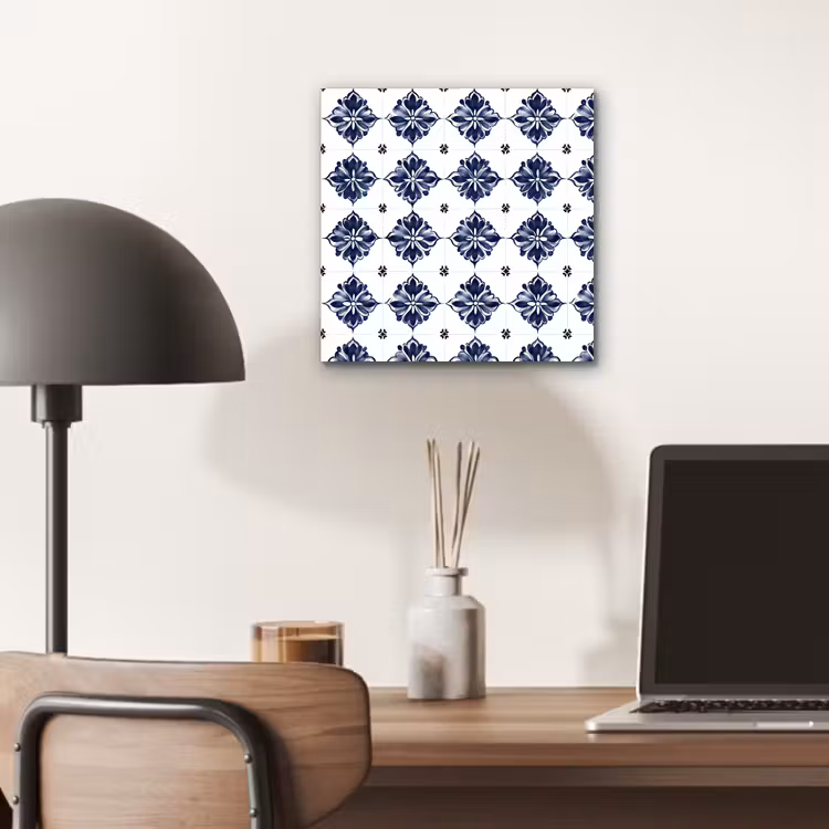 Aluminium schilderij - Tegelmotief - Blauw - Wit - Bloem — 6