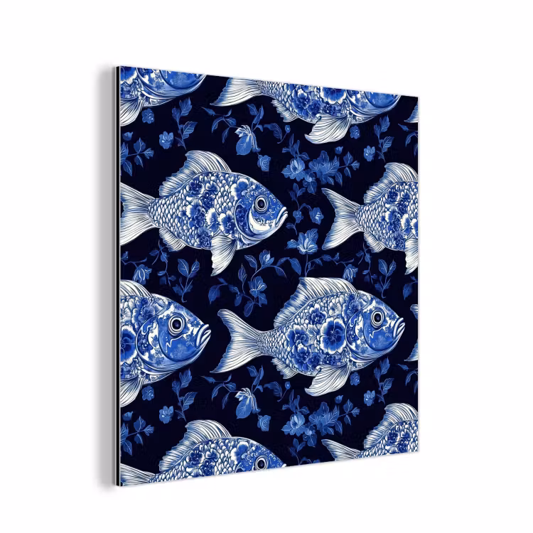 Aluminium schilderij - Vissen - Bloemen - Blauw — 1