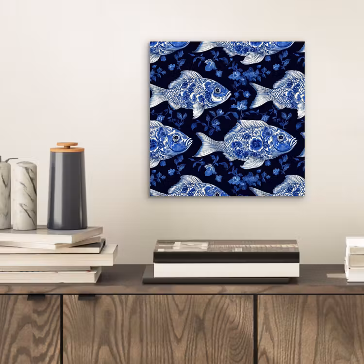 Aluminium schilderij - Vissen - Bloemen - Blauw — 2