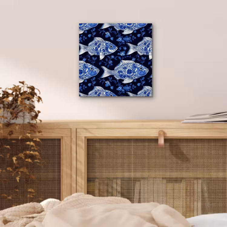 Aluminium schilderij - Vissen - Bloemen - Blauw — 4