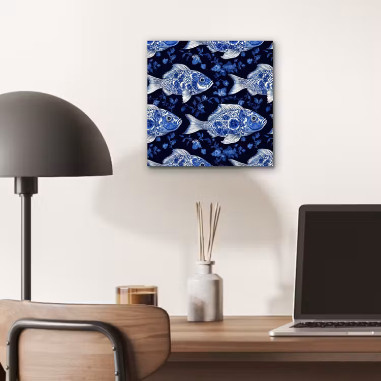 Aluminium schilderij - Vissen - Bloemen - Blauw — 6