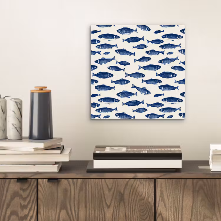 Aluminium schilderij - Vissen - Patroon - Blauw - Wit — 2