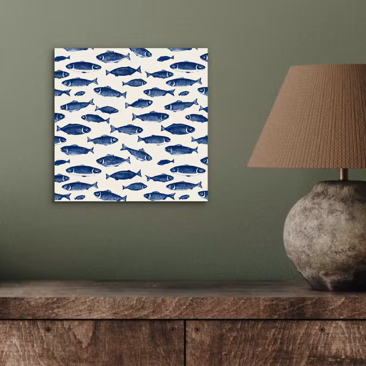Aluminium schilderij - Vissen - Patroon - Blauw - Wit — 3