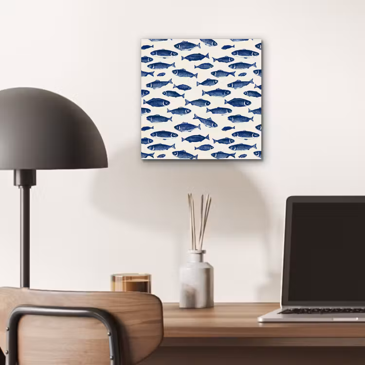 Aluminium schilderij - Vissen - Patroon - Blauw - Wit — 6