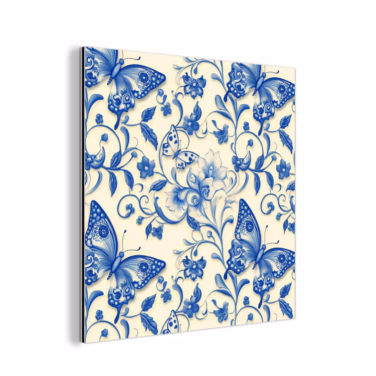 Aluminium schilderij - Vlinders - Bloemen - Blauw - Botanisch — 1