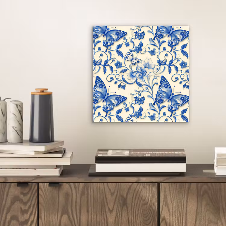 Aluminium schilderij - Vlinders - Bloemen - Blauw - Botanisch — 2