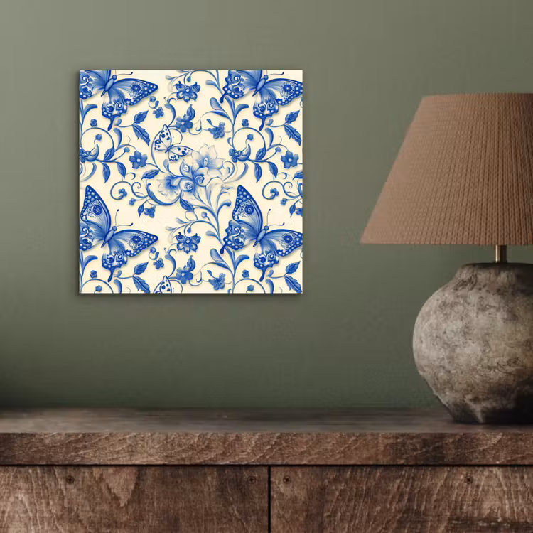 Aluminium schilderij - Vlinders - Bloemen - Blauw - Botanisch — 3