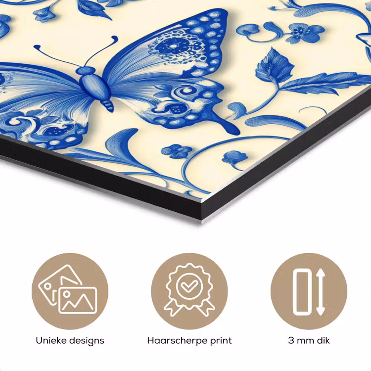 Aluminium schilderij - Vlinders - Bloemen - Blauw - Botanisch — 7