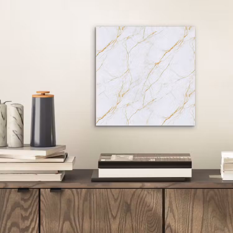 Aluminium schilderij - Wit - Marmer - Goud - Luxueus — 2