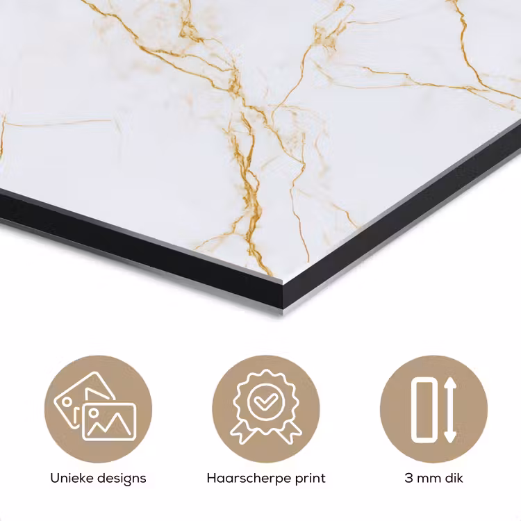 Aluminium schilderij - Wit - Marmer - Goud - Luxueus — 7