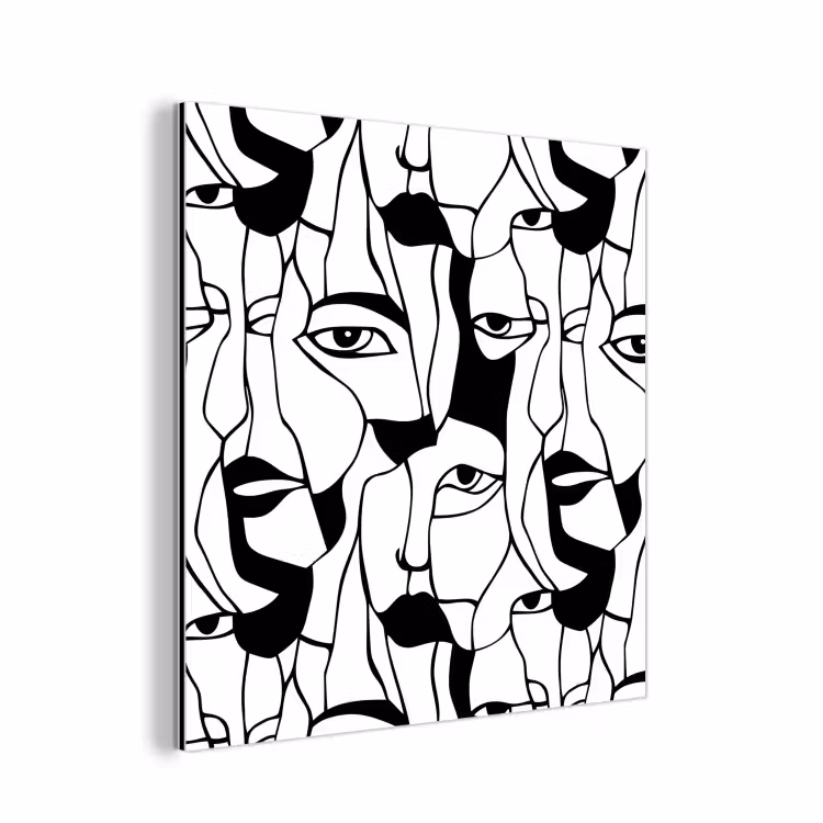 Aluminium schilderij - Lijnen - Gezichten - Zwart - Wit — 1