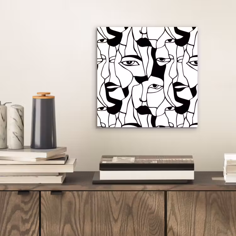 Aluminium schilderij - Lijnen - Gezichten - Zwart - Wit — 2