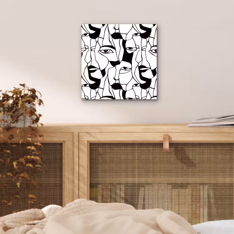 Aluminium schilderij - Lijnen - Gezichten - Zwart - Wit — 4