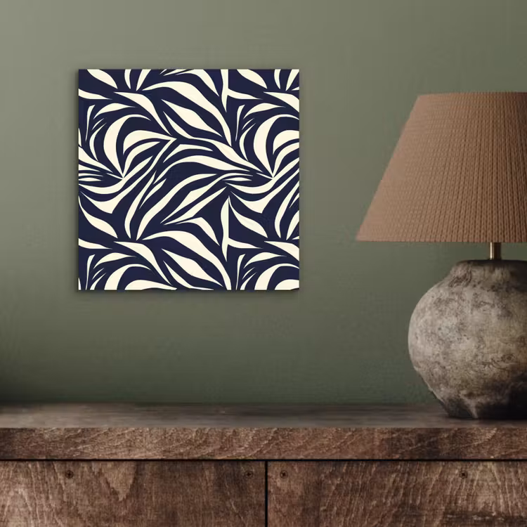 Aluminium schilderij - Bladvormen - Blauw - Patroon - Wit — 3
