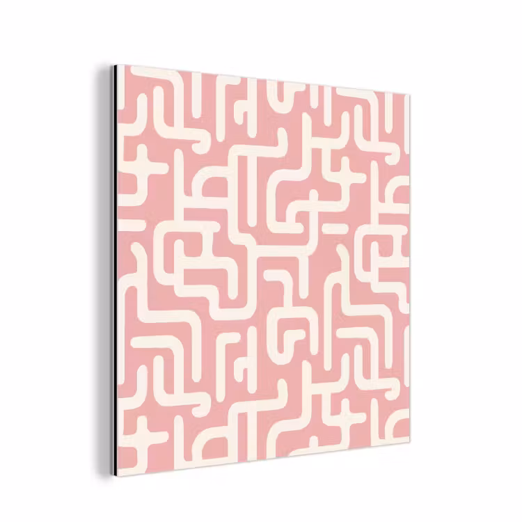 Aluminium schilderij - Doolhofpatroon - Roze - Wit - Abstract — 1