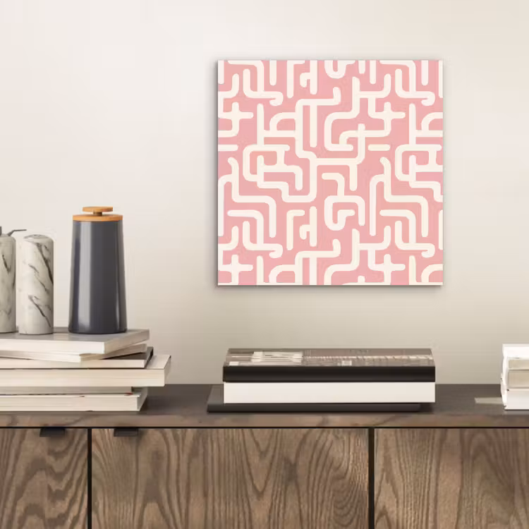 Aluminium schilderij - Doolhofpatroon - Roze - Wit - Abstract — 2