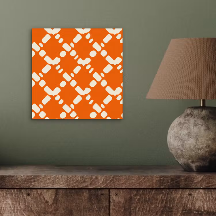 Aluminium schilderij - Oranje - Ruitpatroon - Wit — 3