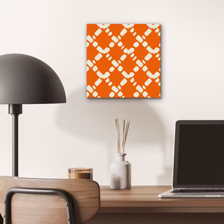Aluminium schilderij - Oranje - Ruitpatroon - Wit — 6