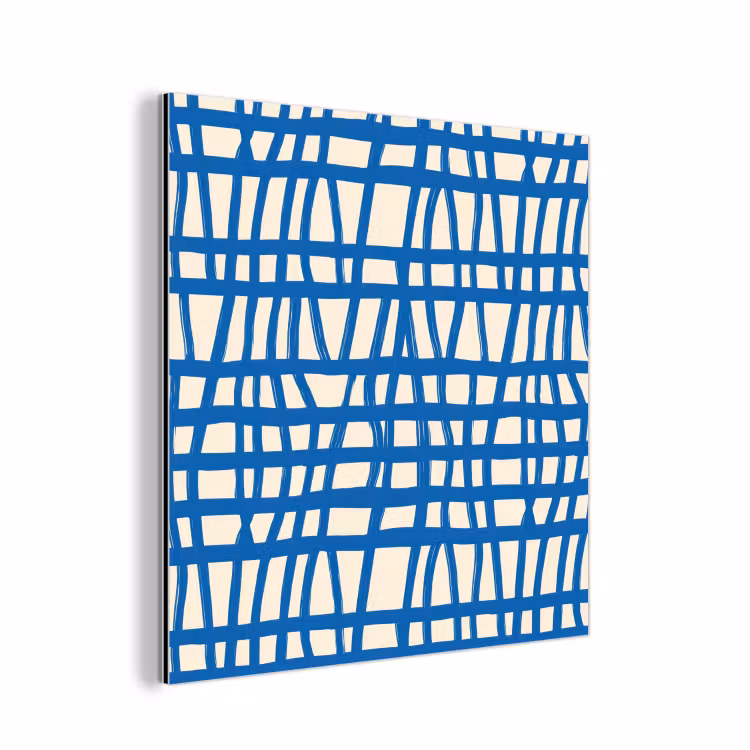 Aluminium schilderij - Ruitpatroon - Blauw - Crème — 1