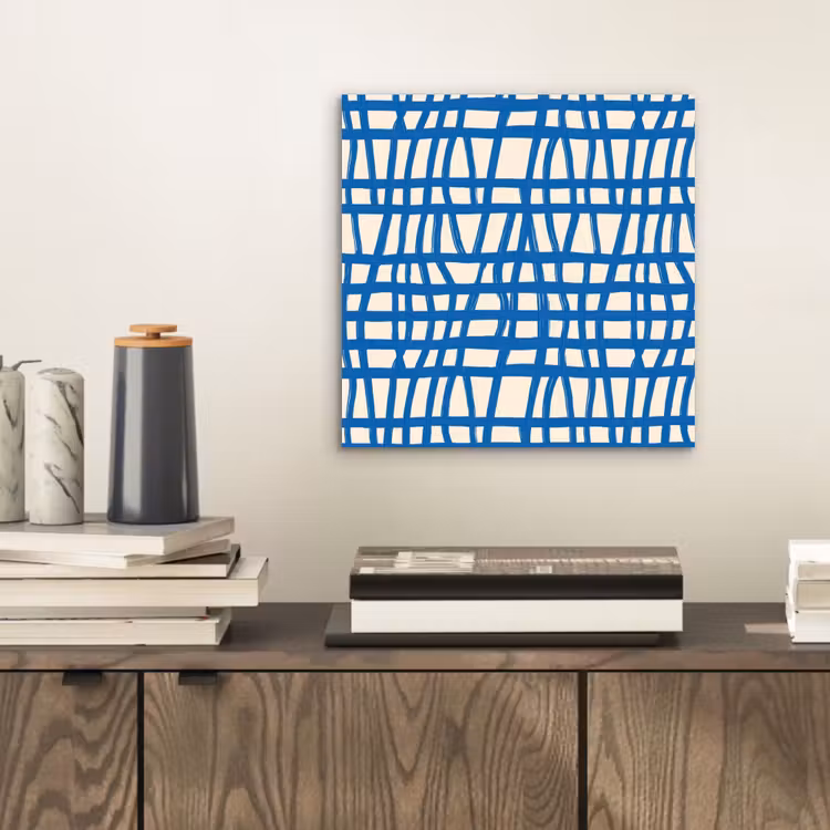 Aluminium schilderij - Ruitpatroon - Blauw - Crème — 2