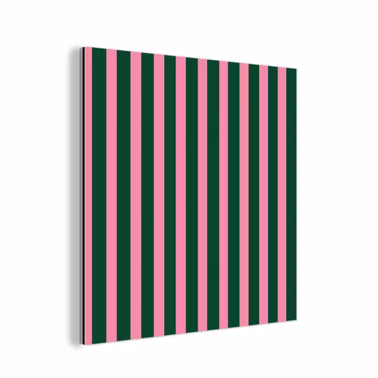 Aluminium schilderij - Verticale strepen - Groen - Roze — 1