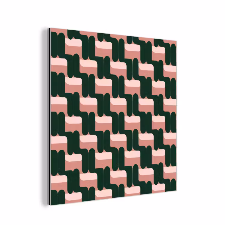 Aluminium schilderij - Vlechtpatroon - Groen - Roze - Geometrisch — 1