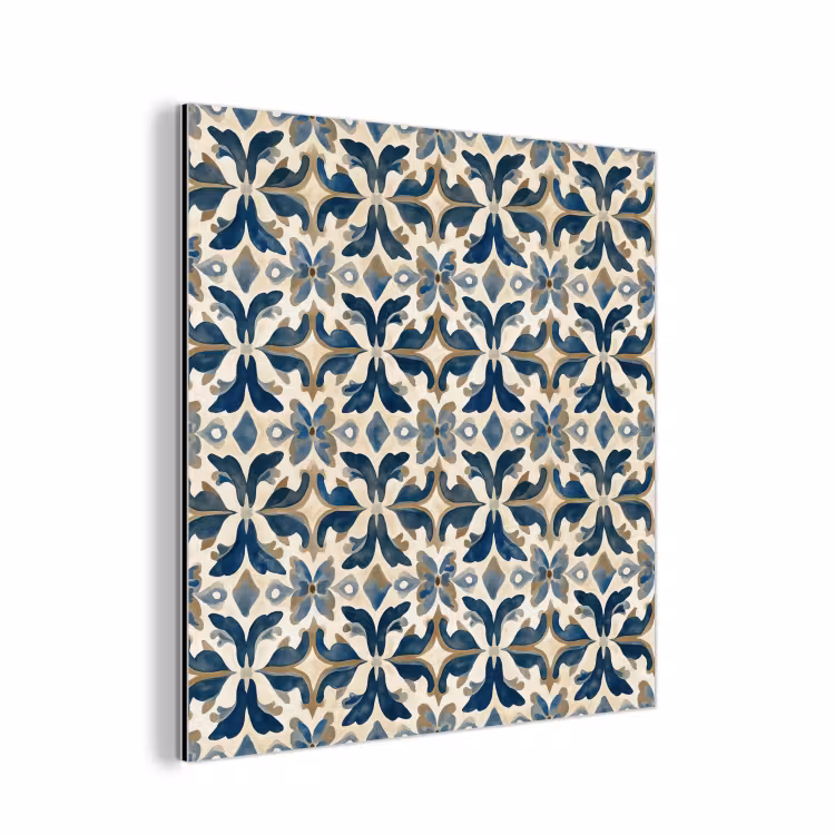 Aluminium schilderij - Tegel - Patroon - Blauw - Beige — 1